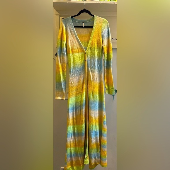 Free People Dresses & Skirts - Free People Multicolor Striped Maxi Duster Sweater